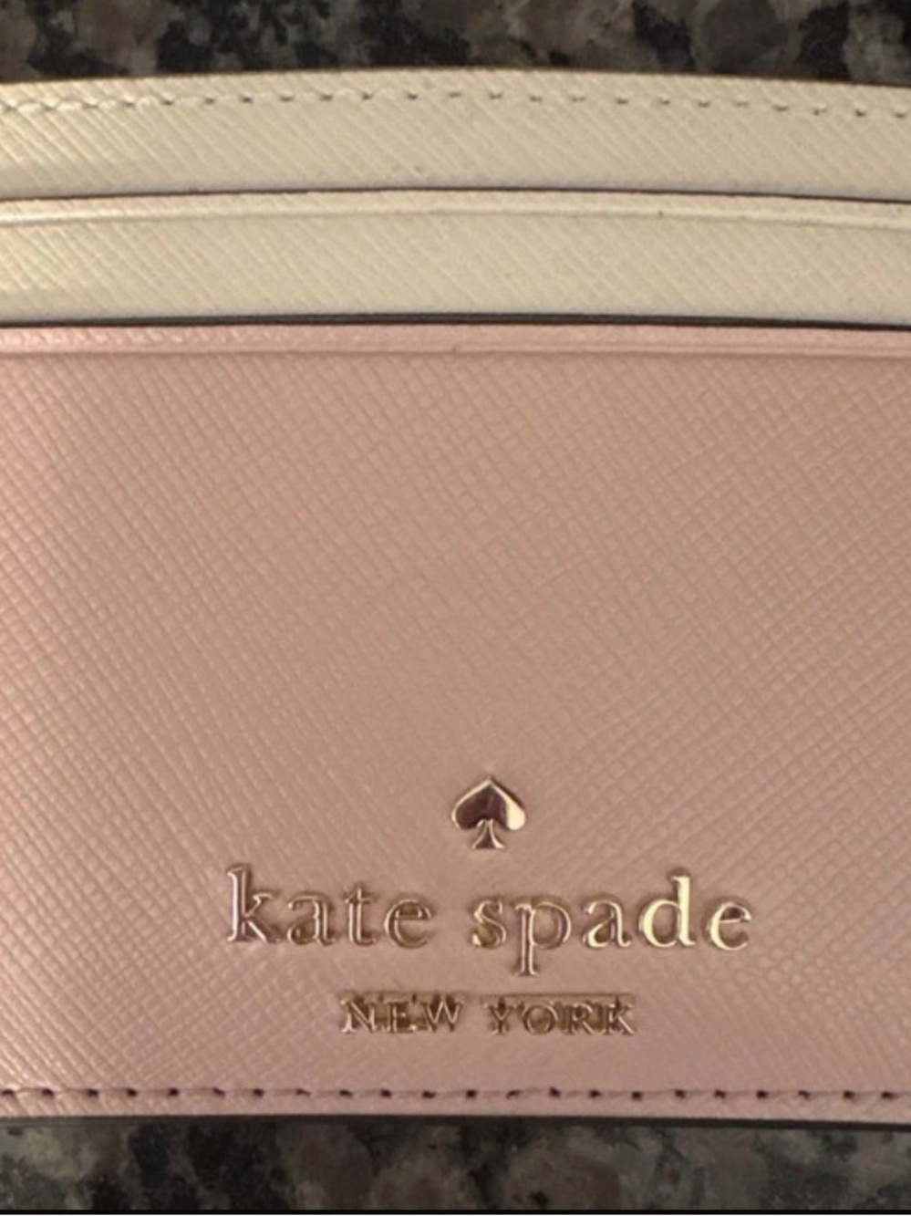 kate spade Blush Pink and Cream Leather Card Holder with Gold Logo